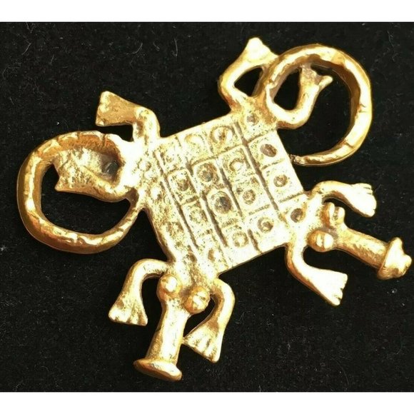 Vtg Brooch Gold weight In The Shape Of Crossed Crocodiles Pin ALVA MUSEUM REPRO. - Picture 2 of 7